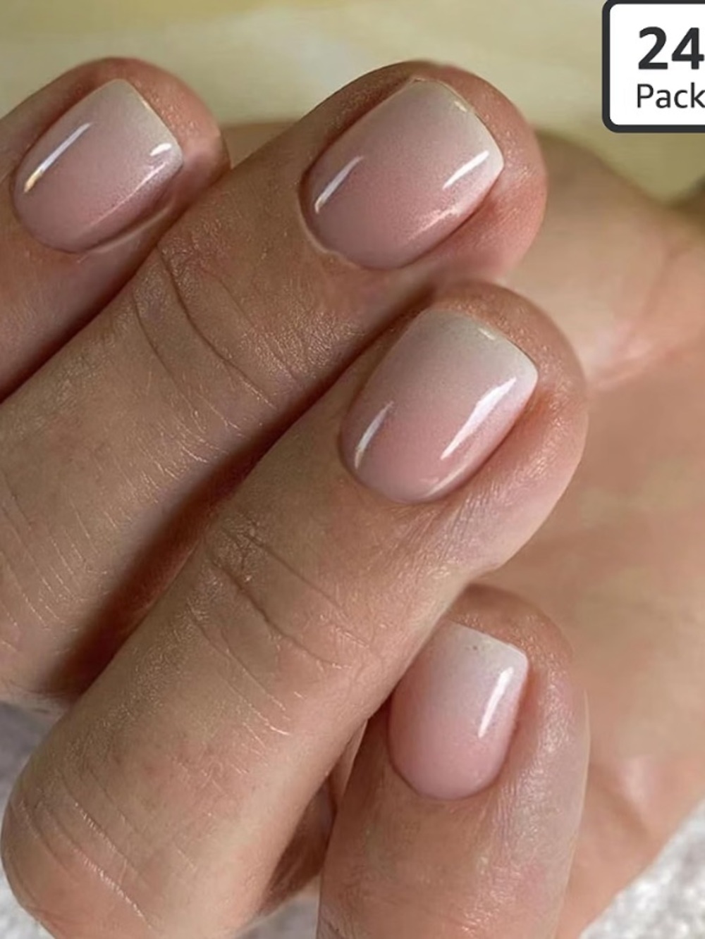 Short Square Ombre Press on Nails French Tip Glossy Fake Nails 24 pcs Set New
